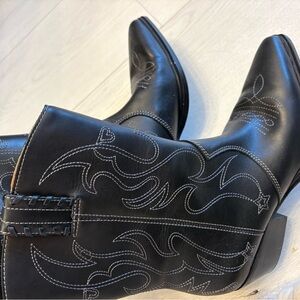Franco Sarto Black Embroidered Ankle Boots